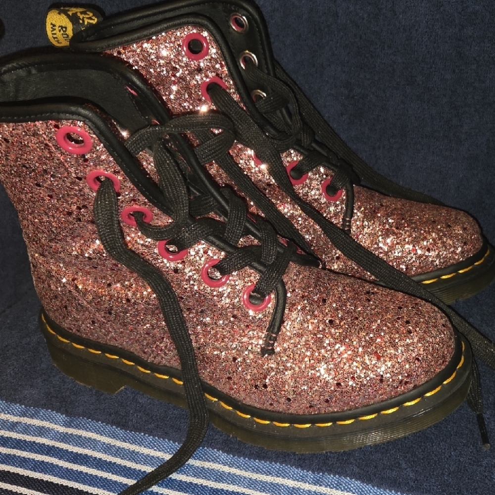 Dr. Martens Pink Glitter Lace Up Boots